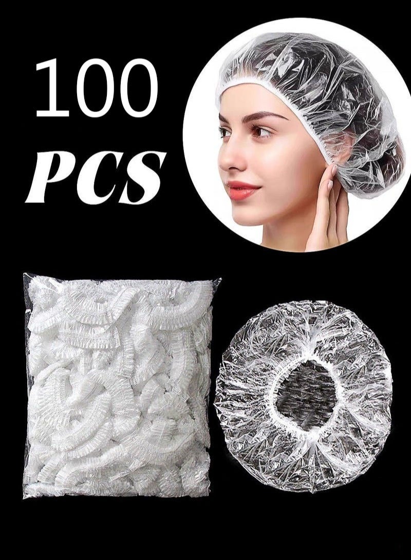 Disposable Shower Caps 100PCS , Plastic Clear Hair Cap Large Thick Waterproof Bath Caps for Women, Hotel Travel Essentials Accessories Deep Conditioning Hair Care Cleaning Supplies - Image 1